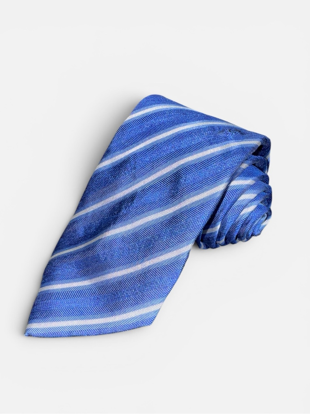 David Donahue mens blue white stripe 60/40 silk cotton blend neck tie EUC